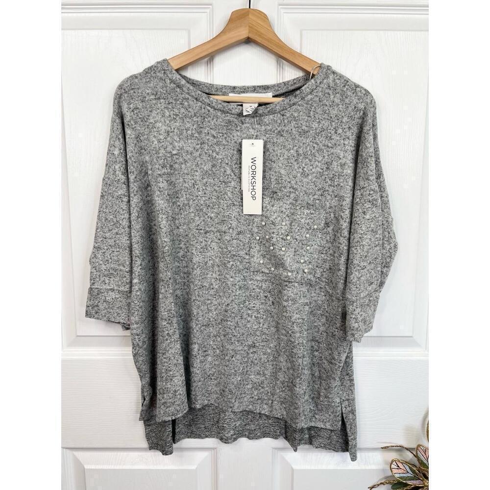 WORKSHOP Republic Size S Heather Grey Pearl Soft Knit Top Athleisure Casual